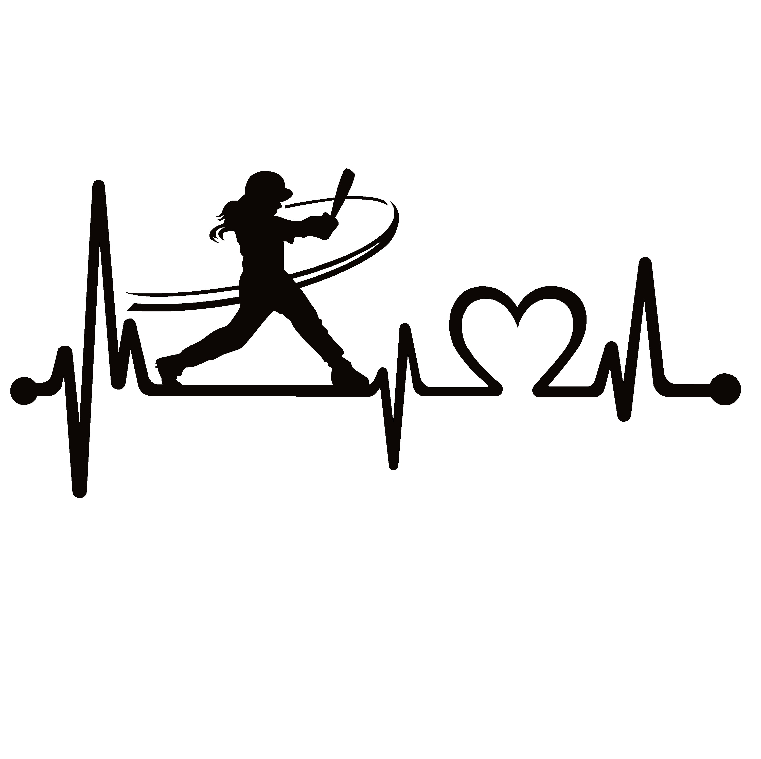 Softball Girl Batting Heartbeat Lifeline Decal Sticker 7211