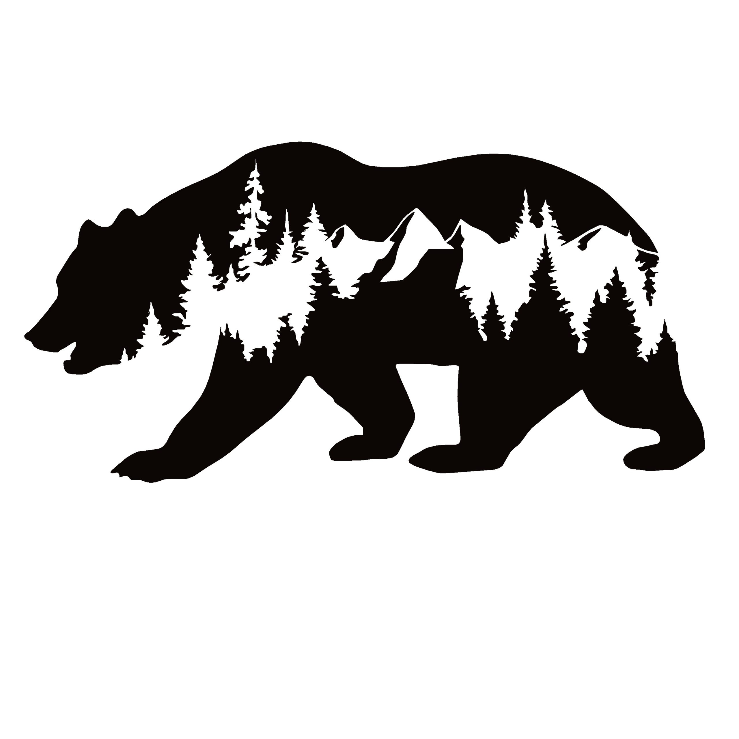 Permanent Vinyl Decal Bear with Mountain Silhouette