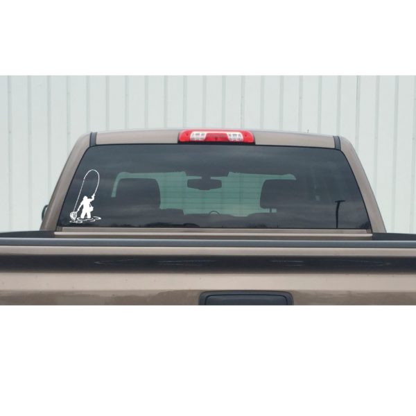 Trout Fly Fisherman Fishing Window Decal - Trout Fly Fisherman Window Sticker - 7522 | Small | White