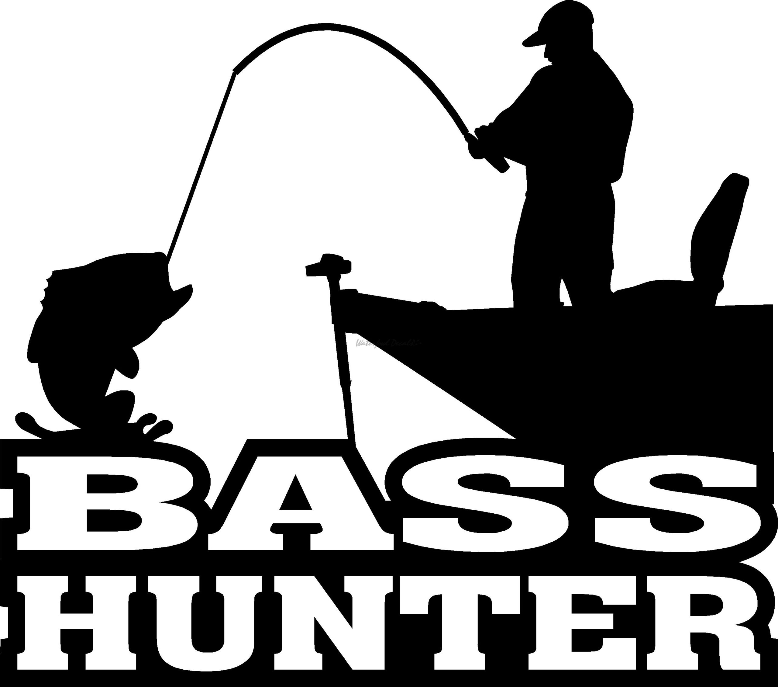 Bass Hunter - Bass Fisherman in Boat Decal - Bass Fishing Decal - 15018 | White