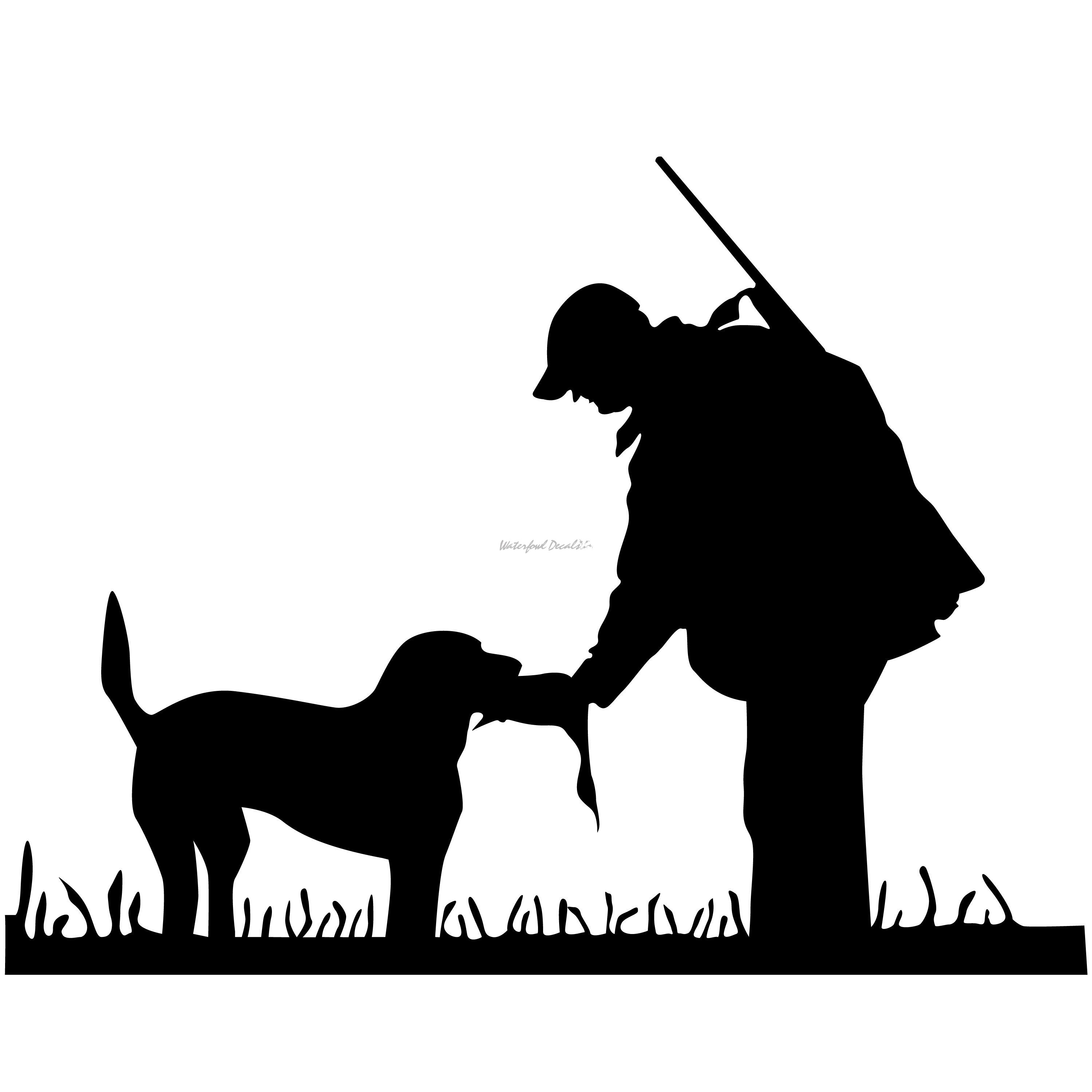 1228 Hunter and Dog Deliver to Hand Decal - 1228 - Waterfowldecals